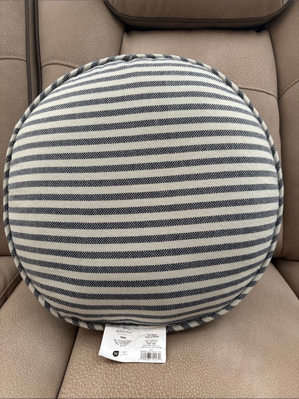 Hearth & Hand Round Striped Pillow in Navy and White
